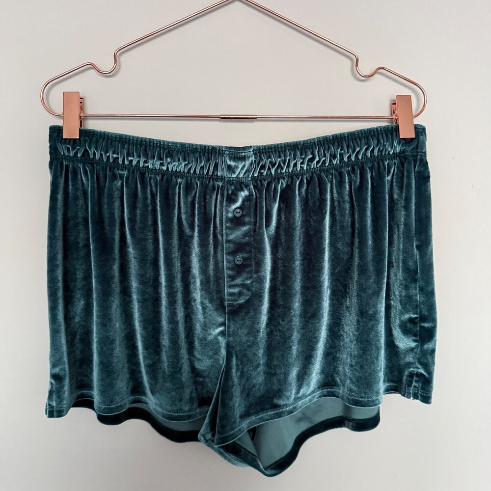 PINK Victoria's Secret Womens Boxer Shorts Large Green Velvet Loungewear Comfy - Picture 2 of 3